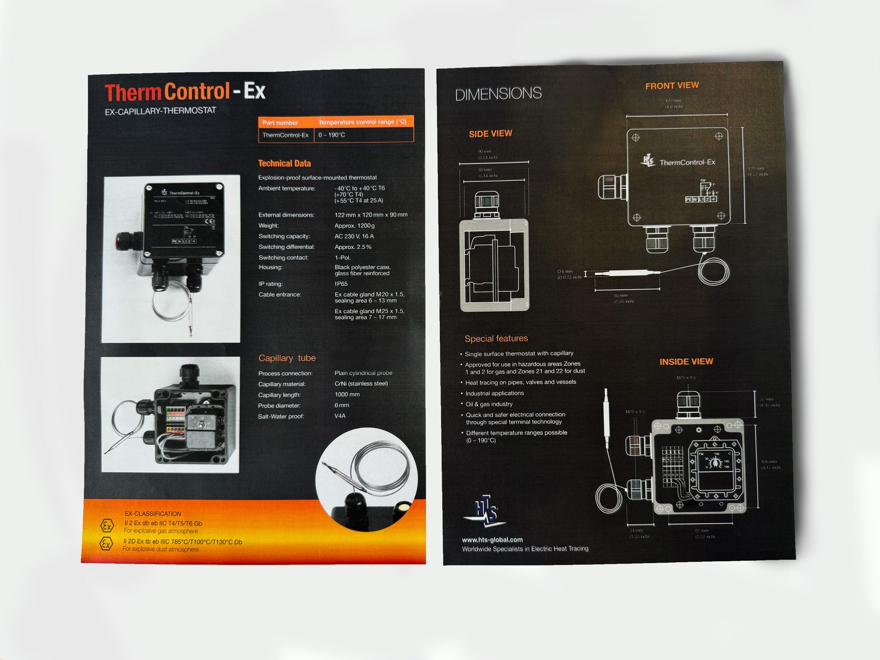 HTS – Produktdatenblatt ThermControl-Ex, Vorder- und Rückseite